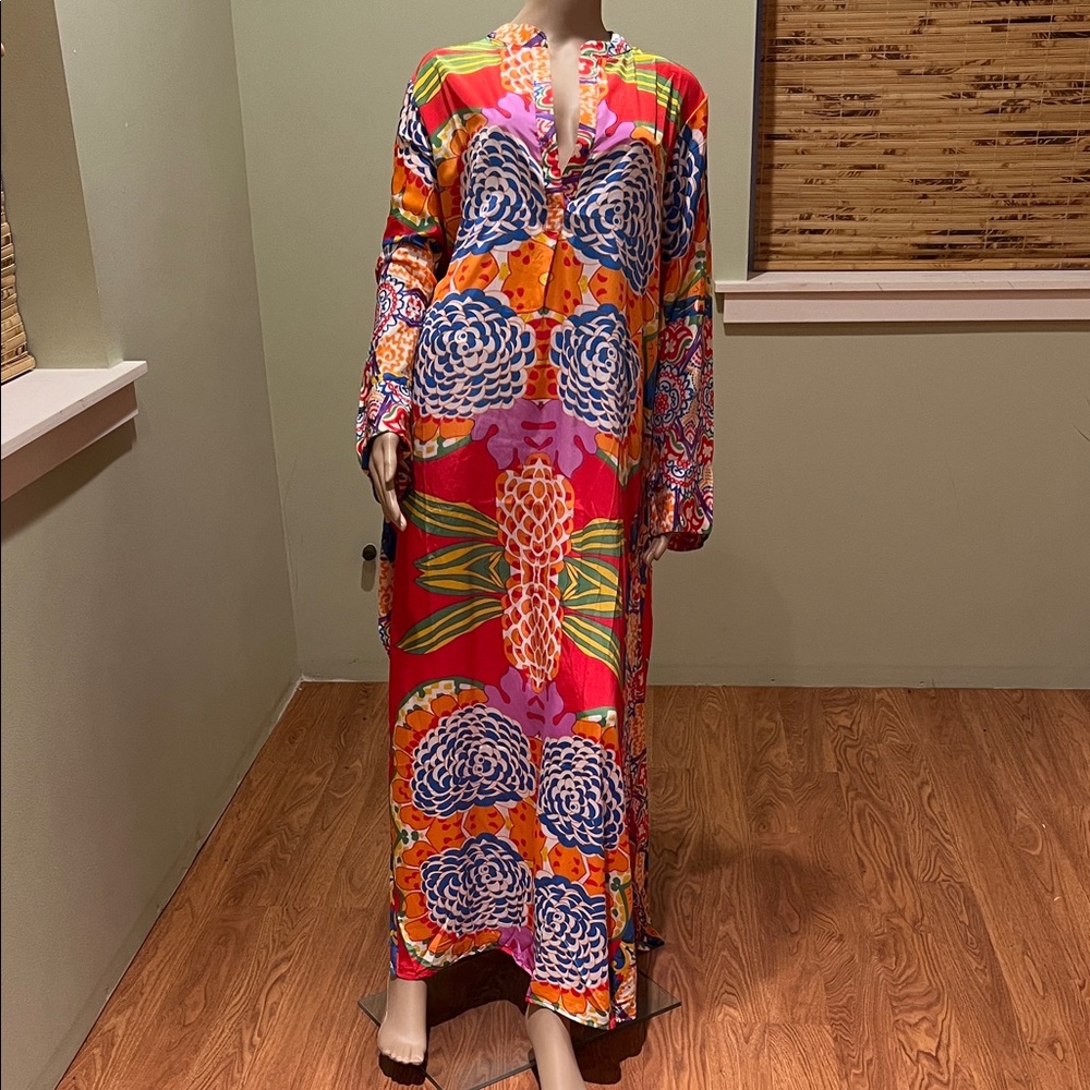 Leoni Al Sole Vibrant Multicolor Maxi Dress Kaftan L/XL